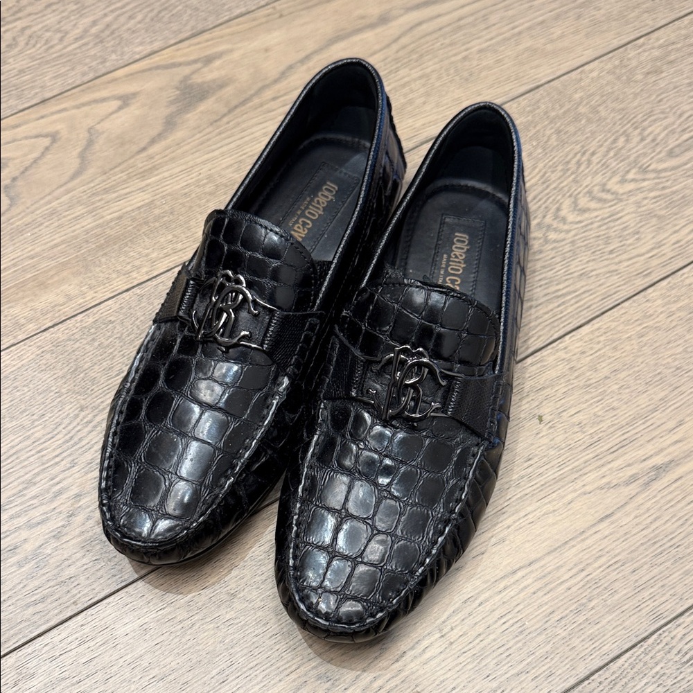 Roberto Cavalli black embossed loafers